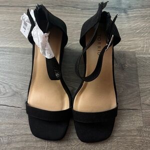 Torrid Black Faux Suede Square Toe Ankle Strap Demi Wedges 8WW